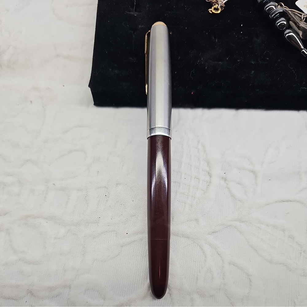 Rare Fountain Pen Parker 51 Vacumatic Blue Diamond in brown Resin & Gold Pl. - Picture 4 of 12